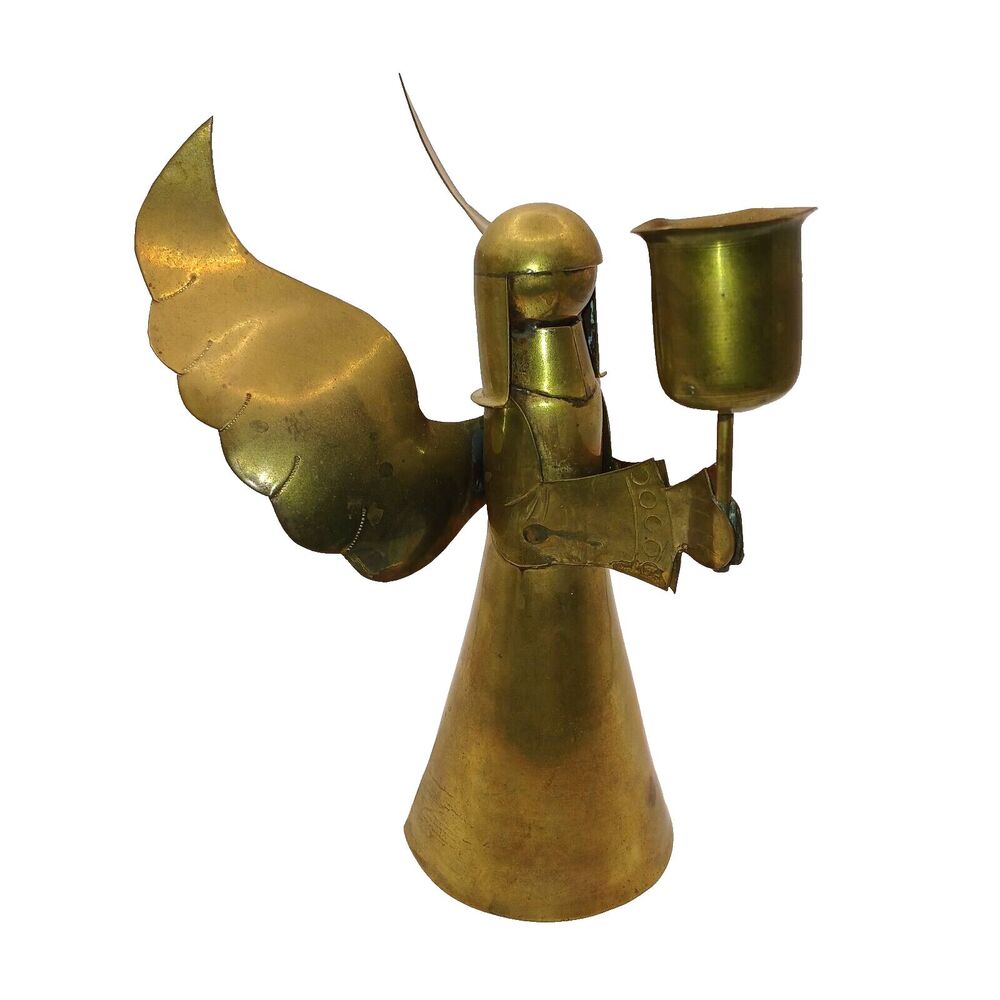 Vintage Brass Angel Candle Holder Christmas Decoration Rustic Farmhouse 7.5 in